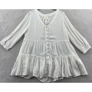 Maeve White Tiered Button-Down Peasant Top